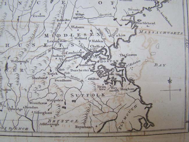 An antique Map of 100 miles around Boston published circa 1800